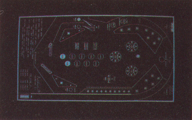 Photo 3: The Pinball game. Flippers are actuated by the two shift keys; an Alto port can be connected to a speaker to provide bells and buzzer sounds.