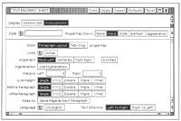 Figure 2. Progressive disclosure. Star’s property sheets, like the rest of the interface, use a principle known as progressive disclosure to avoid overwhelming users with information. Usually, users don’t need to see an object’s properties: they only need to see and perhaps change its assigned style. Users see an object’s properties only upon request. Also, even when a user sets a property sheet to show an object’s properties, as shown here, some information remains hidden until the user asks to see it. For example, there is no need to clutter the property sheet here with boxes for entering numbers for “Other” values of Line Height, Spacing Before Paragraph, or Spacing After Paragraph until the user actually sets the property to “Other.”