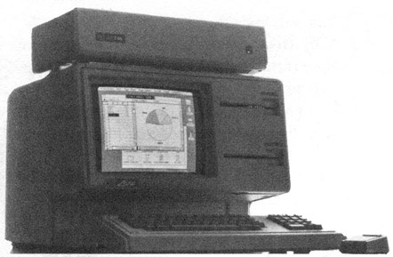 Fig. 3-1. A photo of the entire Lisa computer, including the Profile (top), the monitor and disk drives, the keyboard, and the mouse.