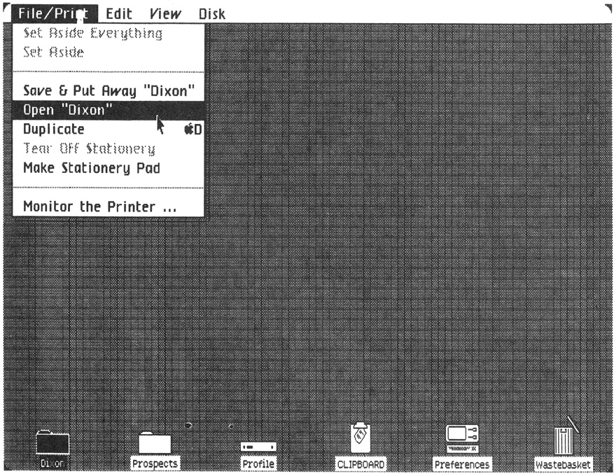 Fig. 3-11. To open a folder, you select it and then choose Open from the File/Print Menu.