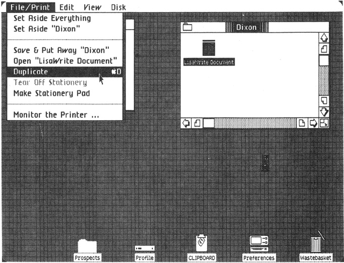 Fig. 3-14. Choose Duplicate from the File/Print menu to make a copy of a selected document or folder.