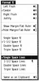 Figure 1-2: The mouse is used for almost all command entries. Here, it is used to call up the formatting commands for LisaWrite. The mouse also is used to activate the chosen command from the list – the single-space command, in this case.