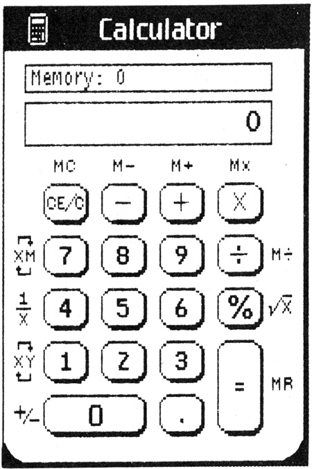 Figure 12-5: The calculator window. This shows the four-function calculator, one of three calculator styles available.