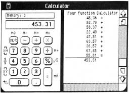 Figure 12-6: The four-function calculator with the “tape” showing. Note the entries on the tape and the lines for totals.