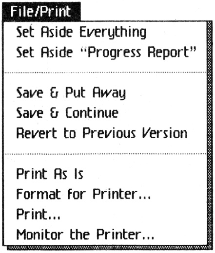 Figure 3-12: The File/Print menu. These commands are available on every program’s File/Print menu, although some programs have one or two additional commands.