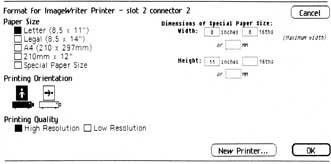 Figure 3-13: The Format for Printer... Dialog Box for the ImageWriter or Dot Matrix Printer.