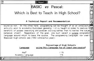 Figure 3-5: This LisaWrite window has been split into two horizontal halves, each of which is a window into the same document. Using the horizontal split control bar allows you to observe and even write into two widely separated portions of the same document without having to scroll between those areas. A similar feature allows the window to be split vertically. Both split control features may be used simultaneously, splitting a window into four sections. Each portion may be scrolled independently.