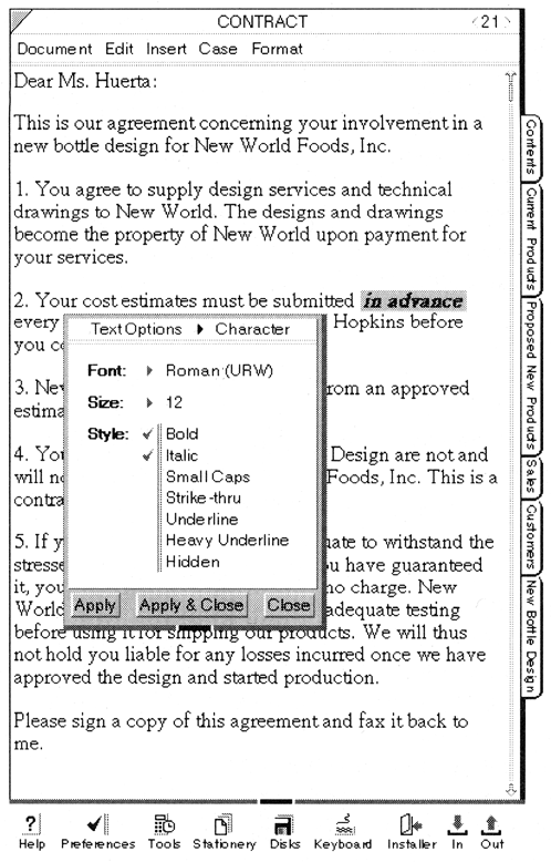 Figure 2-3. Choice Settings Displayed as Check Marks