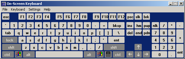 Keyboard map in Windows 2000 Pro (On-Screen Keyboard)