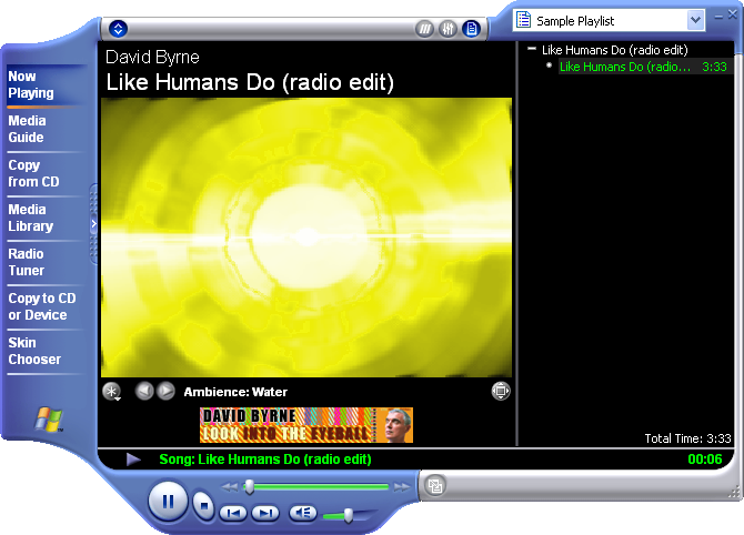 Media player in Windows XP Pro (Media Player 8)