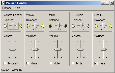 Volume level in Windows Me (Volume Control)