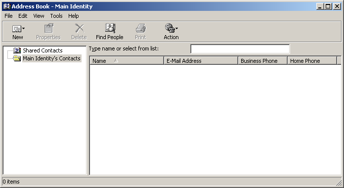 Address book in Windows 2000 Pro (Address Book)