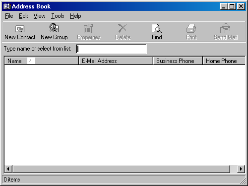 Address book in Windows 98 (Address Book)