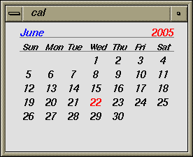 Calendar in IRIX 5.3 (cal)