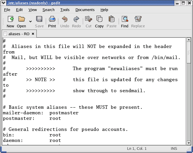 Notepad in GNOME 2.2.0 in RedHat 9 (gedit 2.2.0)