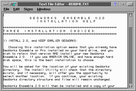 Notepad in GeoWorks Ensemble 2.0 (Text File Editor)