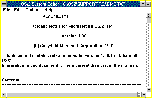 Notepad in MS OS/2 1.30.1 (OS/2 System Editor)