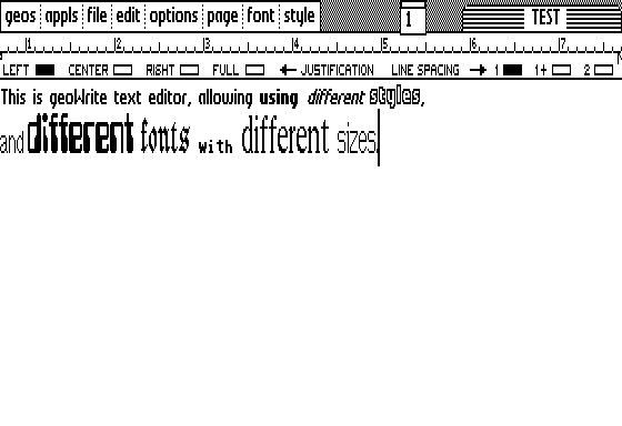 Text editor in GEOS 2.1 for Apple II (geoWrite 2.2)