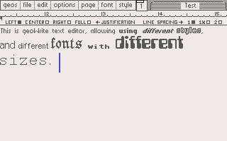 Text editor in GEOS 2 for C64 (geoWrite 2.1)