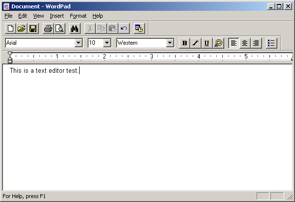 Text editor in Windows Server 2003 Web (WordPad)