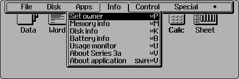 Desktop with applications in Sibo/Psion Series 3a