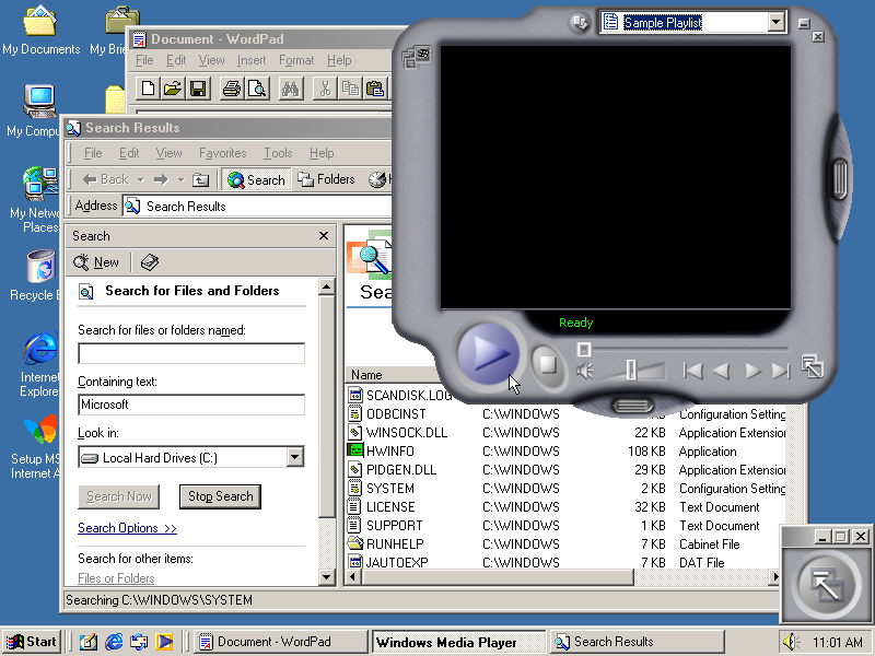 Desktop with applications in Windows Me