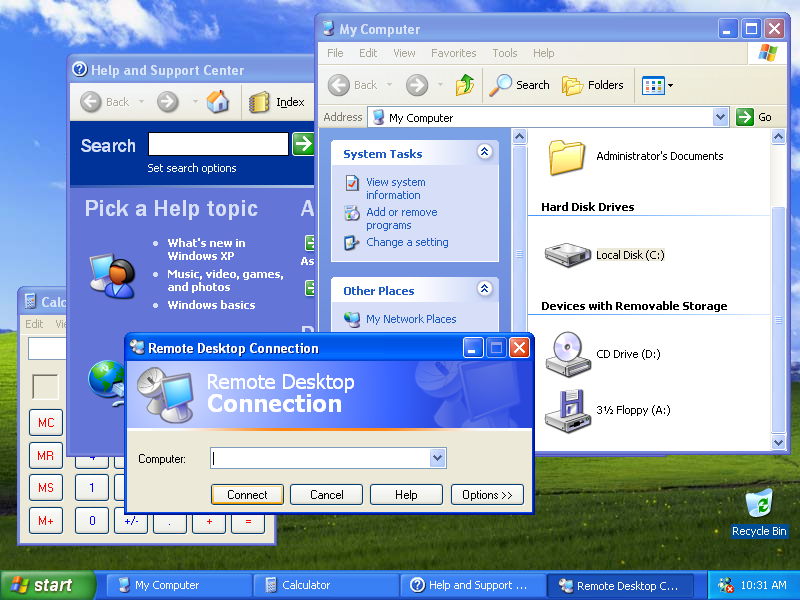 Desktop with applications in Windows XP Pro