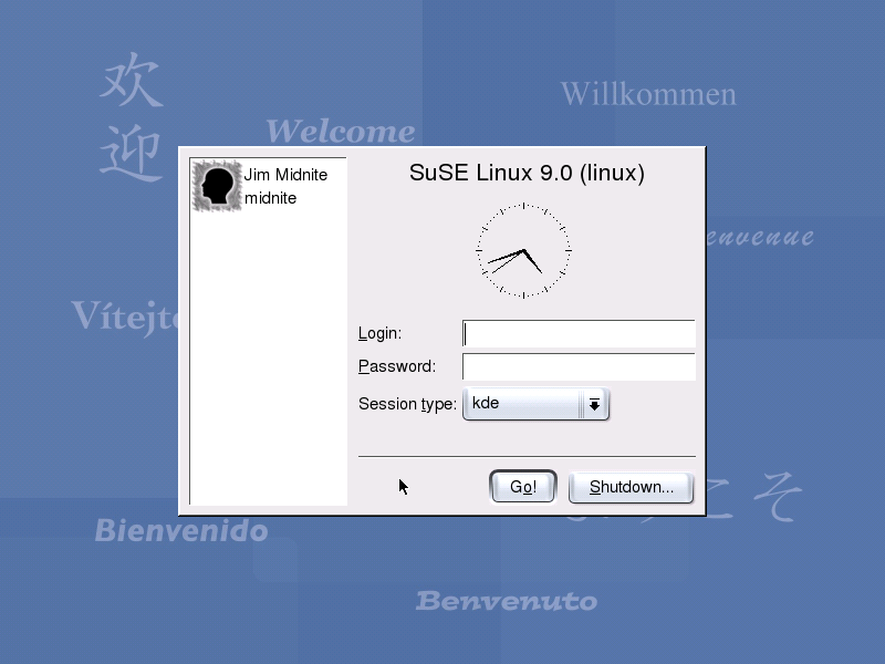 Login window in KDE 3.1 in SuSE Linux 9