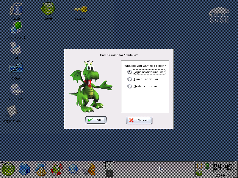 Logout window in KDE 3.1 in SuSE Linux 9