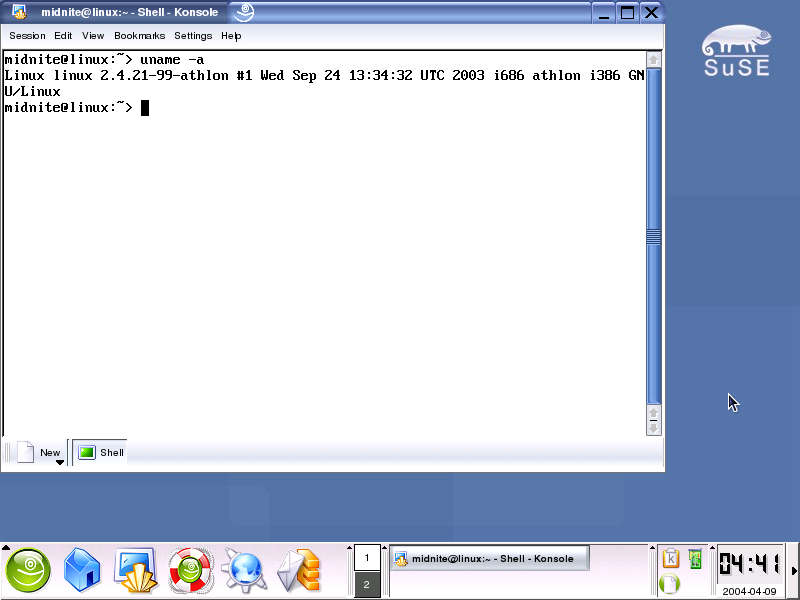 Terminal in KDE 3.1 in SuSE Linux 9