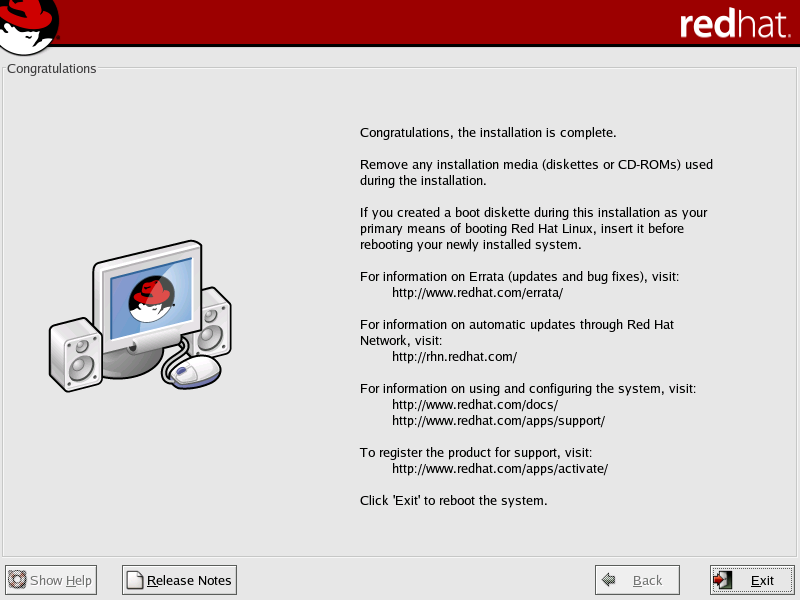 Installation complete in GNOME 2.2.0 in RedHat 9