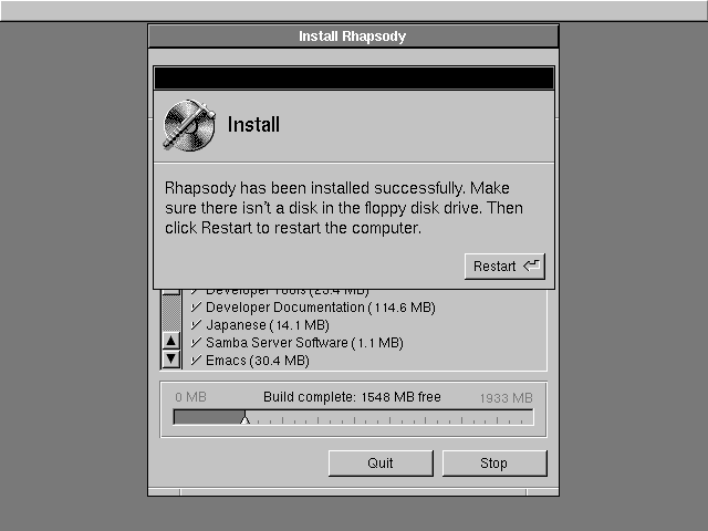 Installation complete in Rhapsody DR2