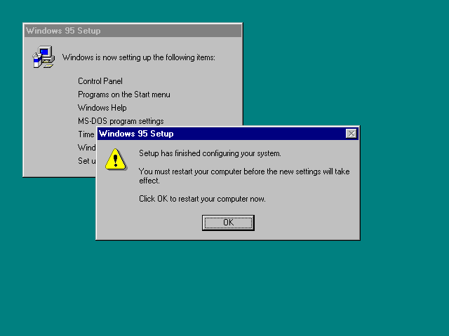 Installation complete in Windows 95B