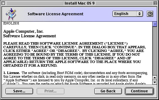 Licence in Mac OS 9.0