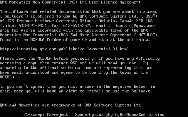 Licence in QNX 6.2.1 NC