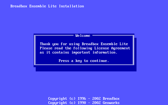 Welcome screen in BreadBox Ensemble Lite