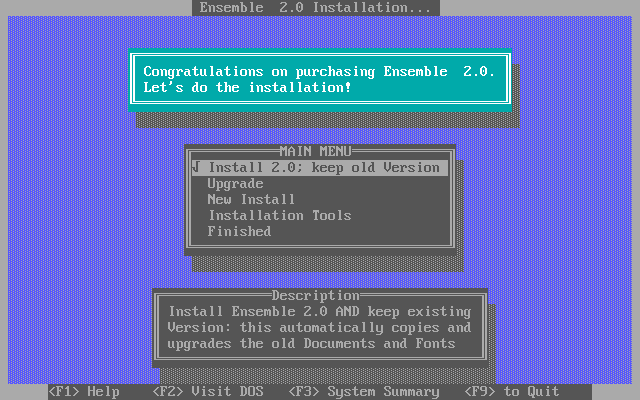 Welcome screen in GeoWorks Ensemble 2.0