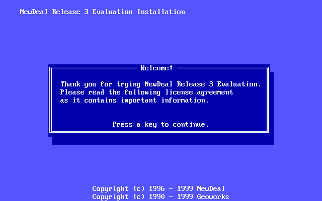 Welcome screen in NewDeal Office 3 Eval.
