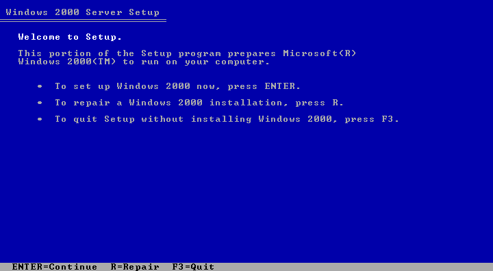 Welcome screen in Windows 2000 Advanced Server