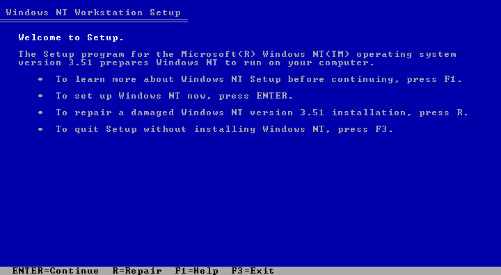 Welcome screen in Windows NT 3.51 Workstation