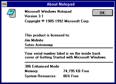 About application in Windows 3.1