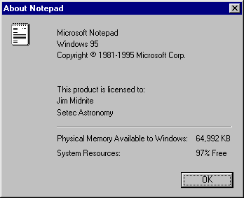 About application in Windows 95