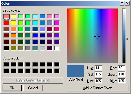 Colour selector in Windows Server 2003 Web