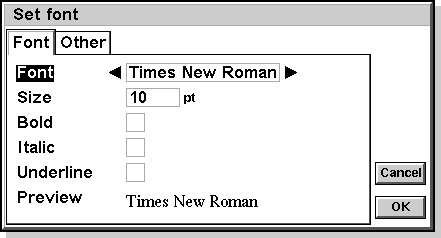 Font selection in EPOC R5/Psion Series 7 (Set font)