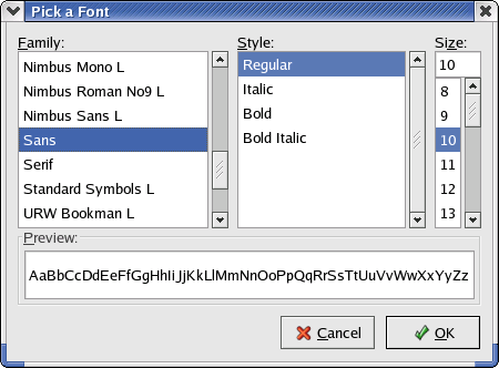 Font selection in GNOME 2.2.0 in RedHat 9 (Pick a Font)