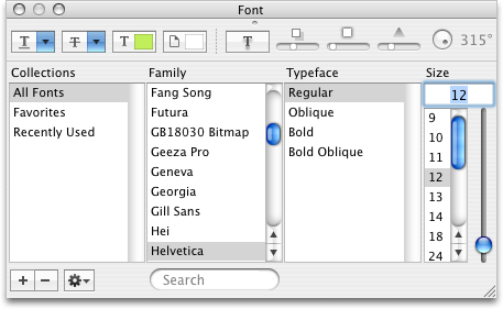 Font selection in Mac OS X Panther