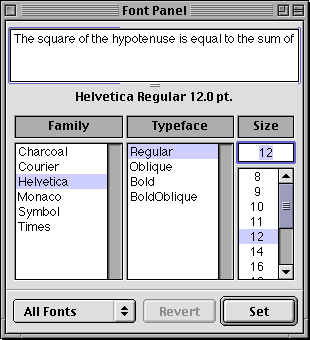 Font selection in Mac OS X DP 2