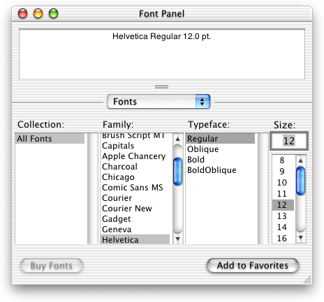 Font selection in Mac OS X DP 4