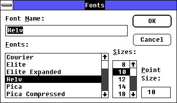 Font selection in Windows 2.03