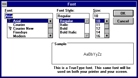 Font selection in WfW 3.11